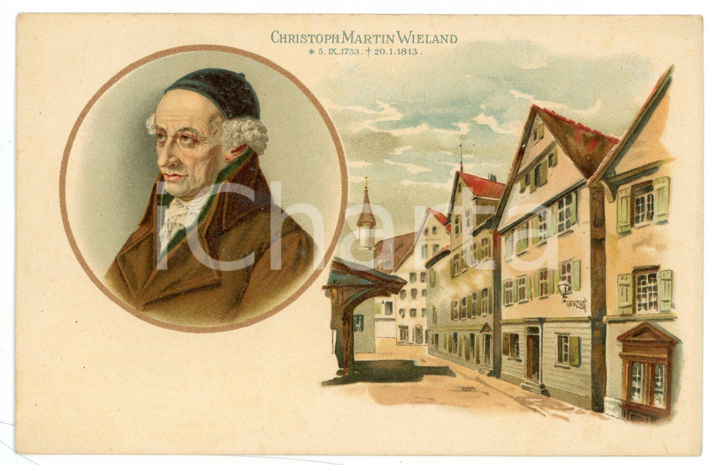 1900 ca VERVIERS (B) Christoph Martin WIELAND - Maison - Postcard BYON & BADOT  Cartolina postale d'epoca, illustrata, appartenente a una serie dedicata alle case natali di personaggi celebri.Non viaggiata.Pubblicit&agrave; al verso della ditta di cioccolato. GOOD/buono  Formato: 14x9 cm originale e autentica 1