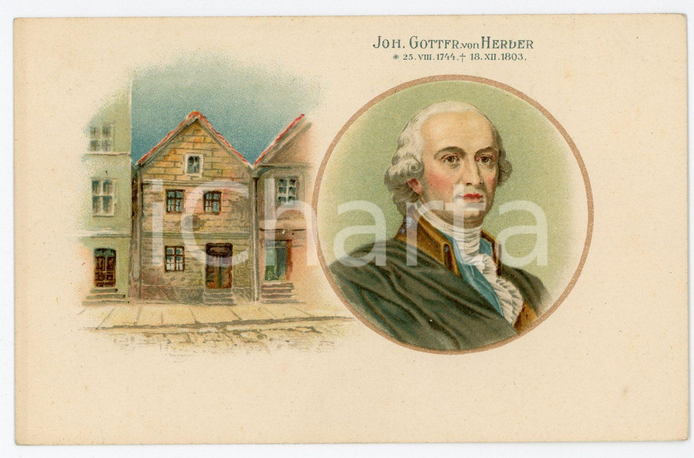 1900 ca VERVIERS Johann Gottfried VON HERDER - Maison - Postcard BYON & BADOT  Cartolina postale d'epoca, illustrata, appartenente a una serie dedicata alle case natali di personaggi celebri.Non viaggiata.Pubblicit&agrave; al verso della ditta di cioccolato. GOOD/buono  Formato: 14x9 cm originale e autentica 1
