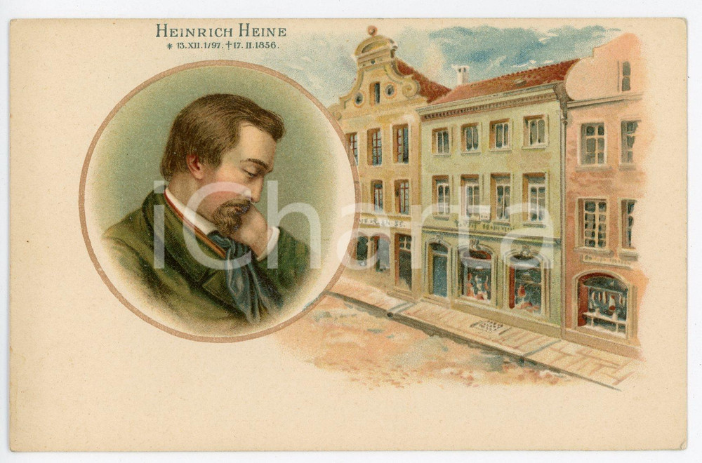 1900 ca VERVIERS (B) Heinrich HEINE - Maison - Postcard BYON & BADOT Chocolat  Cartolina postale d'epoca, illustrata, appartenente a una serie dedicata alle case natali di personaggi celebri.Non viaggiata.Pubblicit&agrave; al verso della ditta di cioccolato. GOOD/buono  Formato: 14x9 cm originale e autentica 1