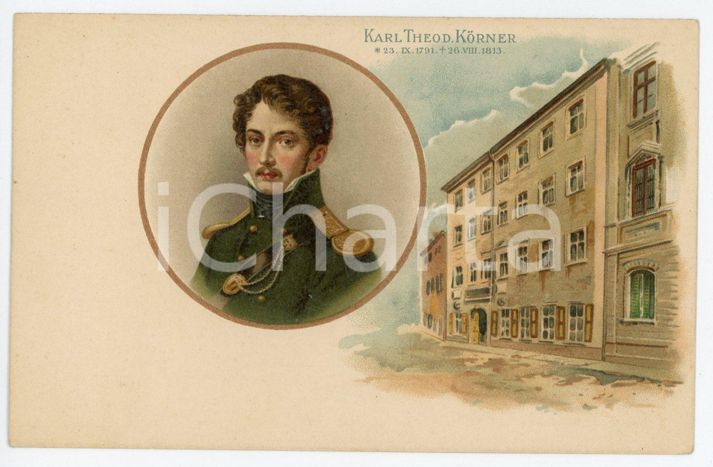 1900 ca VERVIERS Karl Theodor KORNER - Maison - Postcard BYON & BADOT Chocolat  Cartolina postale d'epoca, illustrata, appartenente a una serie dedicata alle case natali di personaggi celebri.Non viaggiata.Pubblicit&agrave; al verso della ditta di cioccolato. GOOD/buono  Formato: 14x9 cm originale e autentica 1