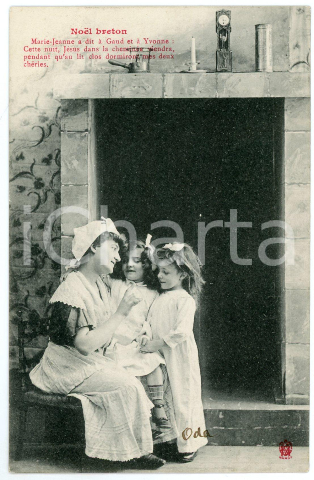1905 FRANCE BRETAGNE - Noël breton - Jésus dans la cheminée viendra - Postcard  Cartolina postale d'epoca, viaggiata. FAIR/discreto piccola impressione d'inchiostro al verso Formato: 9x14 cm originale e autentica 1