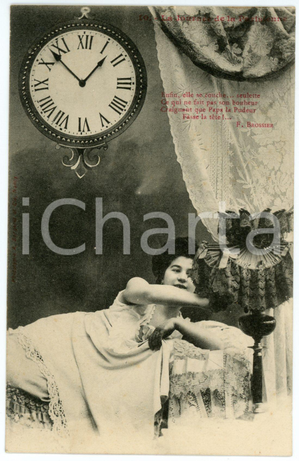 1900 ca FRANCE La journée de la Parisienne - Elle se couche seule *Postcard 10  Cartolina postale d'epoca, viaggiata. GOOD/buono piccola impressione di inchiostro al verso Formato: 9x14 cm originale e autentica 1
