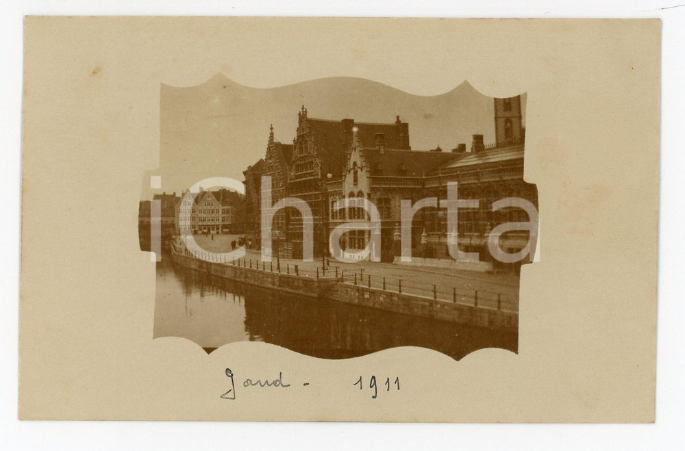 1911 GAND (BELGIUM) Veduta del lungofiume - Fotocartolina vintage  Fotografia originale d'epoca, in formato cartolina postale.CONDIZIONI: GFORMATO: FP    originale e autentica 1