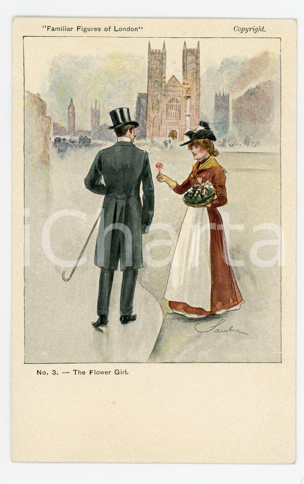 1900ca FAMILIAR FIGURES IN LONDON The flower girl - Illustrated Postcard FP NV  Cartolina d'epoca, non viaggiata.CONDIZIONI: FAIRFORMATO: FP    originale e autentica 1