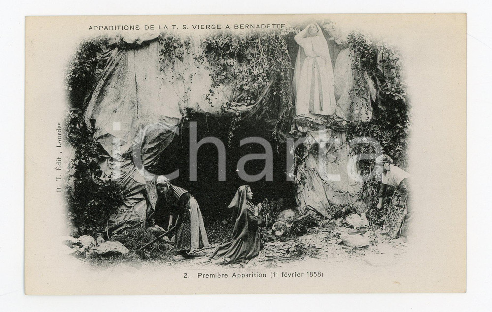 1905ca LOURDES Première apparition de la T.S. Vierge a Bernadette - Postcard FP  Cartolina postale d'epoca, non viaggiata.EDITORE: D.T. Edit., LourdesCONDIZIONI: FAIRFORMATO: FP    originale e autentica 1