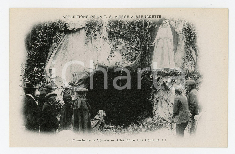 1905ca LOURDES Apparition de la T.S. Vierge - Miracle de la source - Postcard FP  Cartolina postale d'epoca, non viaggiata.EDITORE: D.T. Edit., LourdesCONDIZIONI: FAIRFORMATO: FP    originale e autentica 1