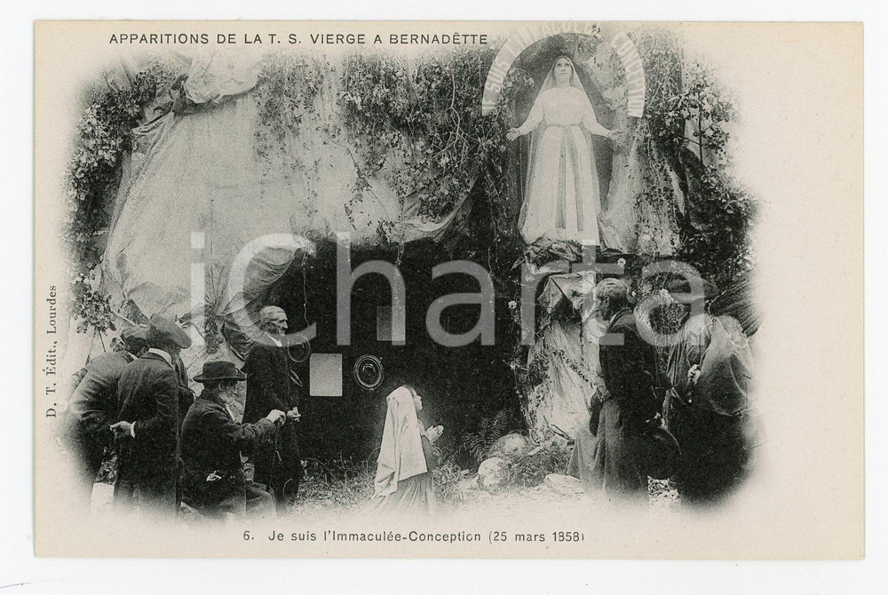 1905ca LOURDES Apparition de la T.S. Vierge - Je suis l'Immaculée Conception  Cartolina postale d'epoca, non viaggiata.EDITORE: D.T. Edit., LourdesCONDIZIONI: FAIRFORMATO: FP    originale e autentica 1