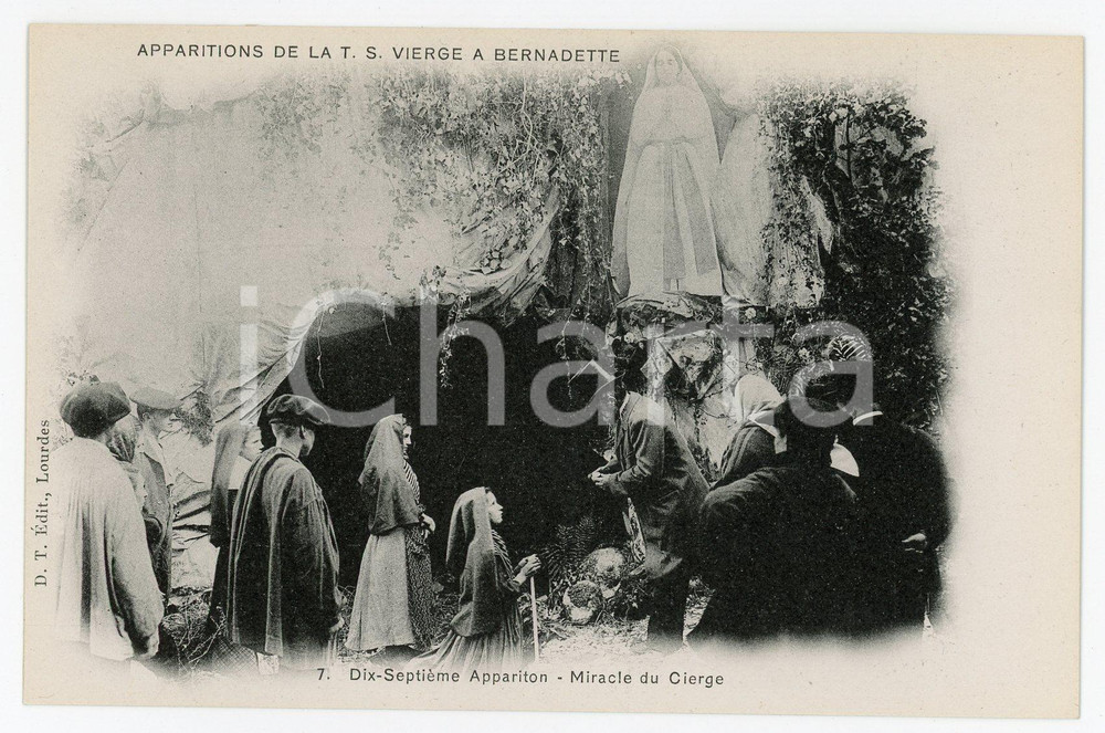 1905ca LOURDES Dix-Septième Apparition de la T.S. Vierge a Bernadette - Postcard  Cartolina postale d'epoca, non viaggiata.EDITORE: D.T. Edit., LourdesCONDIZIONI: FAIRFORMATO: FP    originale e autentica 1