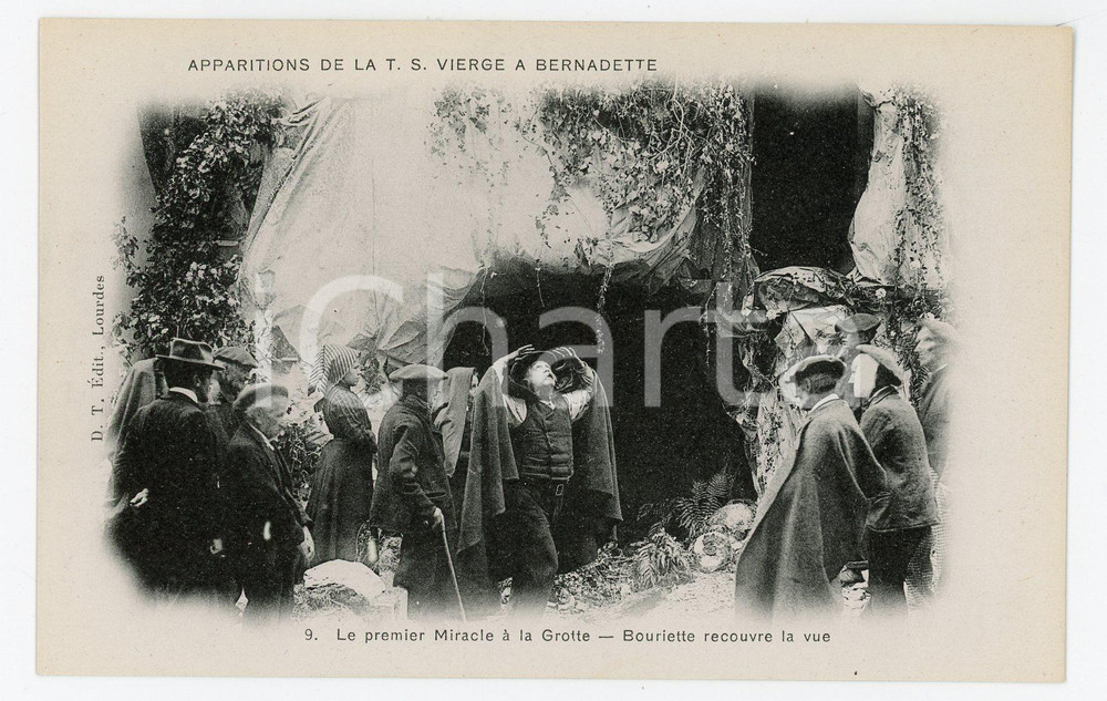 1905 ca LOURDES Apparition de la T.S. Vierge - Miracle à la grotte - Postcard  Cartolina postale d'epoca, non viaggiata.EDITORE: D.T. Edit., LourdesCONDIZIONI: FAIRFORMATO: FP    originale e autentica 1