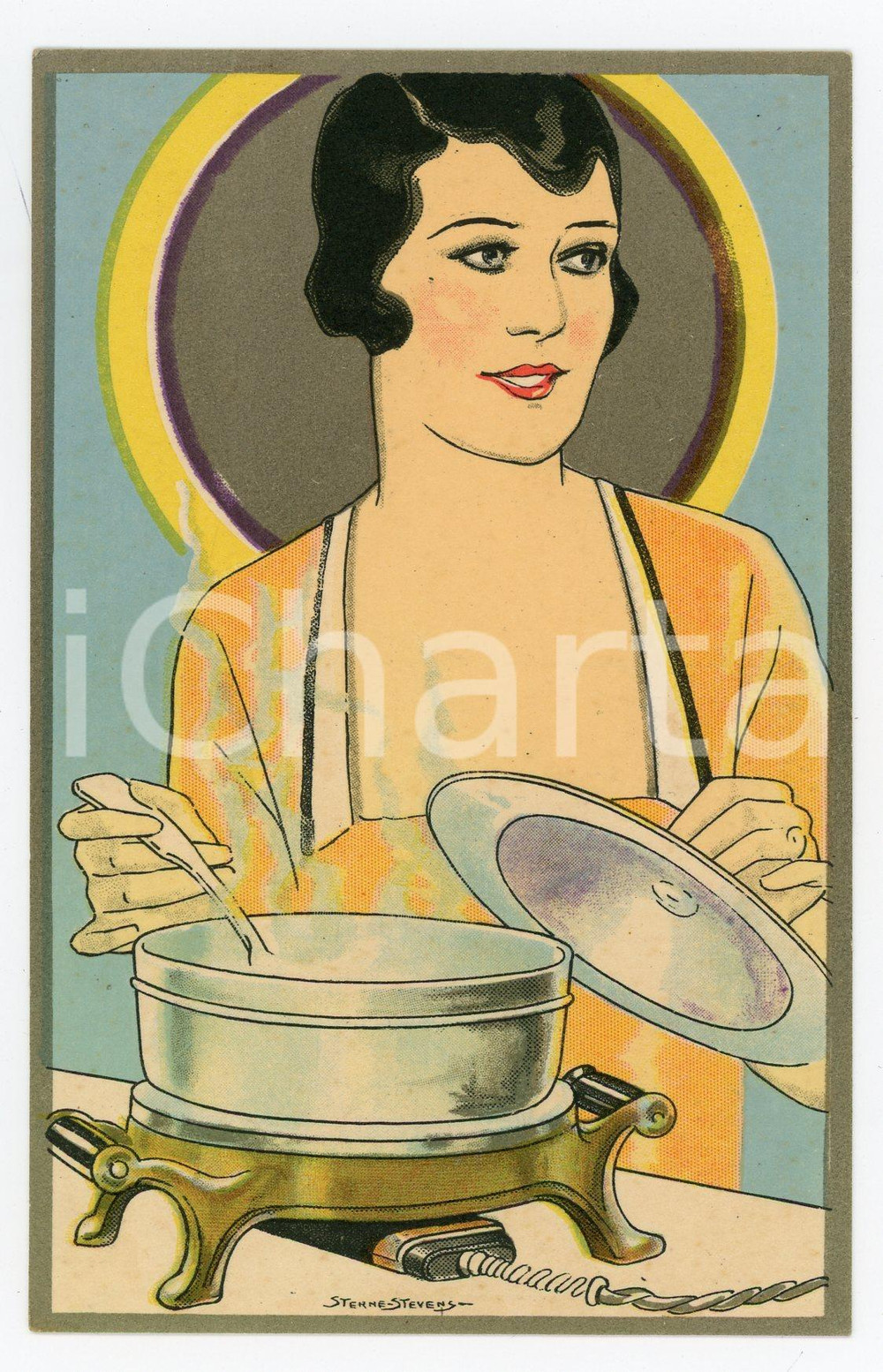 1925ca PARIS Réchaud électrique - Ill. by Lawrence STERNE STEVENS Postcard FP  Cartolina d'epoca, non viaggiata.CONDIZIONI: FFORMATO: FP    originale e autentica 1