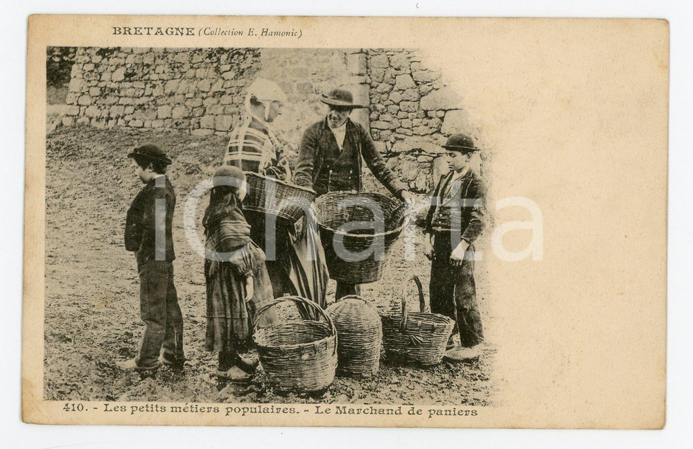 Cartolina originale da collezione 1900 ca BRETAGNE Petits mÃ©tiers populaires  Marchand de paniers  Carte postale 1