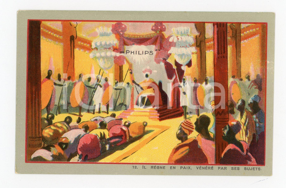Cartolina originale da collezione 1925 ca Lampes PHILIPS  Il rÃ©gne en paix, vÃ©nÃ©rÃ© par sus sujets  Carte postale 1