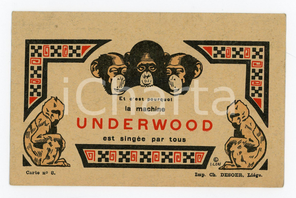 1912 UNDERWOOD est singée par tous - Machine à écrire - Cartolina ILLUSTRATA FP  Cartolina postale d'epoca, viaggiata.CONDIZIONI: FFORMATO: FP    originale e autentica 1