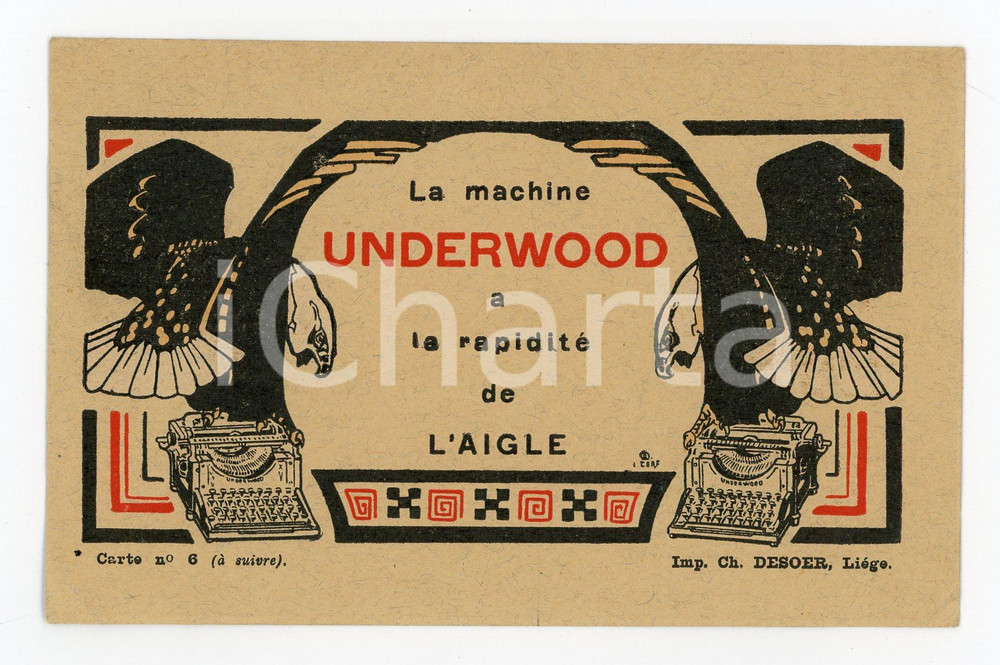 1912 UNDERWOOD a la rapidité de l'aigle - Machine à écrire CARTOLINA ILLUSTRATA  Cartolina postale d'epoca, viaggiata.CONDIZIONI: FFORMATO: FP    originale e autentica 1