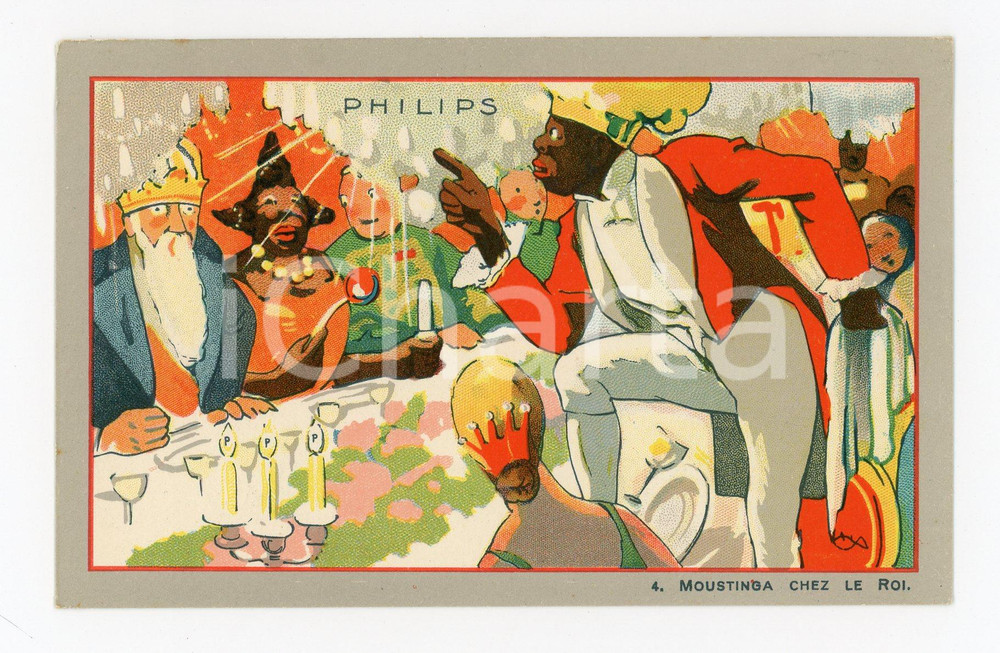1925 ca Lampes PHILIPS ARGENTA - Moustinga chez le roi - Carte postale  Cartolina postale d'epoca, non viaggiata.CONDIZIONI: FFORMATO: FP    originale e autentica 1