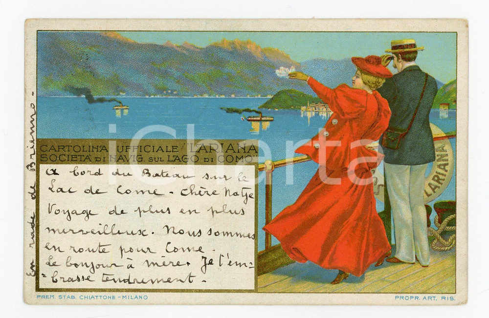 1901 LAGO DI COMO - LARIANA Società Navigazione - Cartolina illustrata RARA Rara cartolina postale d'epoca, illustrata, pubblicitaria.Viaggiata.CONDIZIONI: GFORMATO: FP    originale e autentica 1