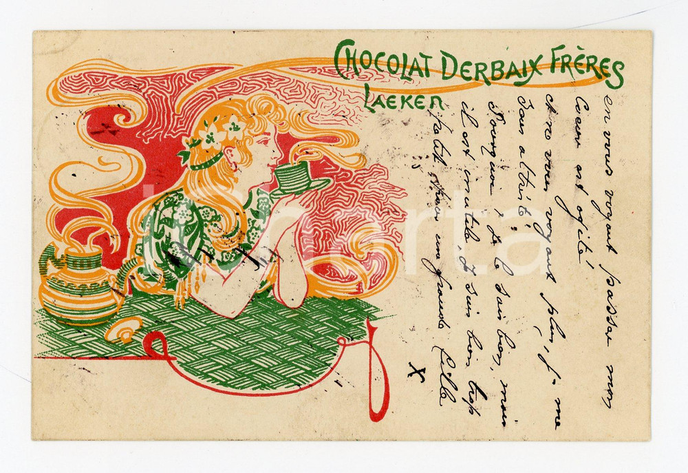 Cartolina originale da collezione 1900 LAEKEN BELGIQUE Chocolat DERBAIX FrÃ¨res  Carte postale ILLUSTREE vintage 1