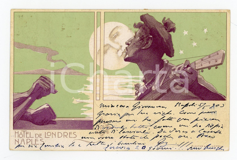 1903 NAPLES Hotel de LONDRES - Cartolina RARA illustrata G. MATALONI FP VG Cartolina postale illustrata, pubblicitaria.CONDIZIONI: GFORMATO: FP    originale e autentica 1