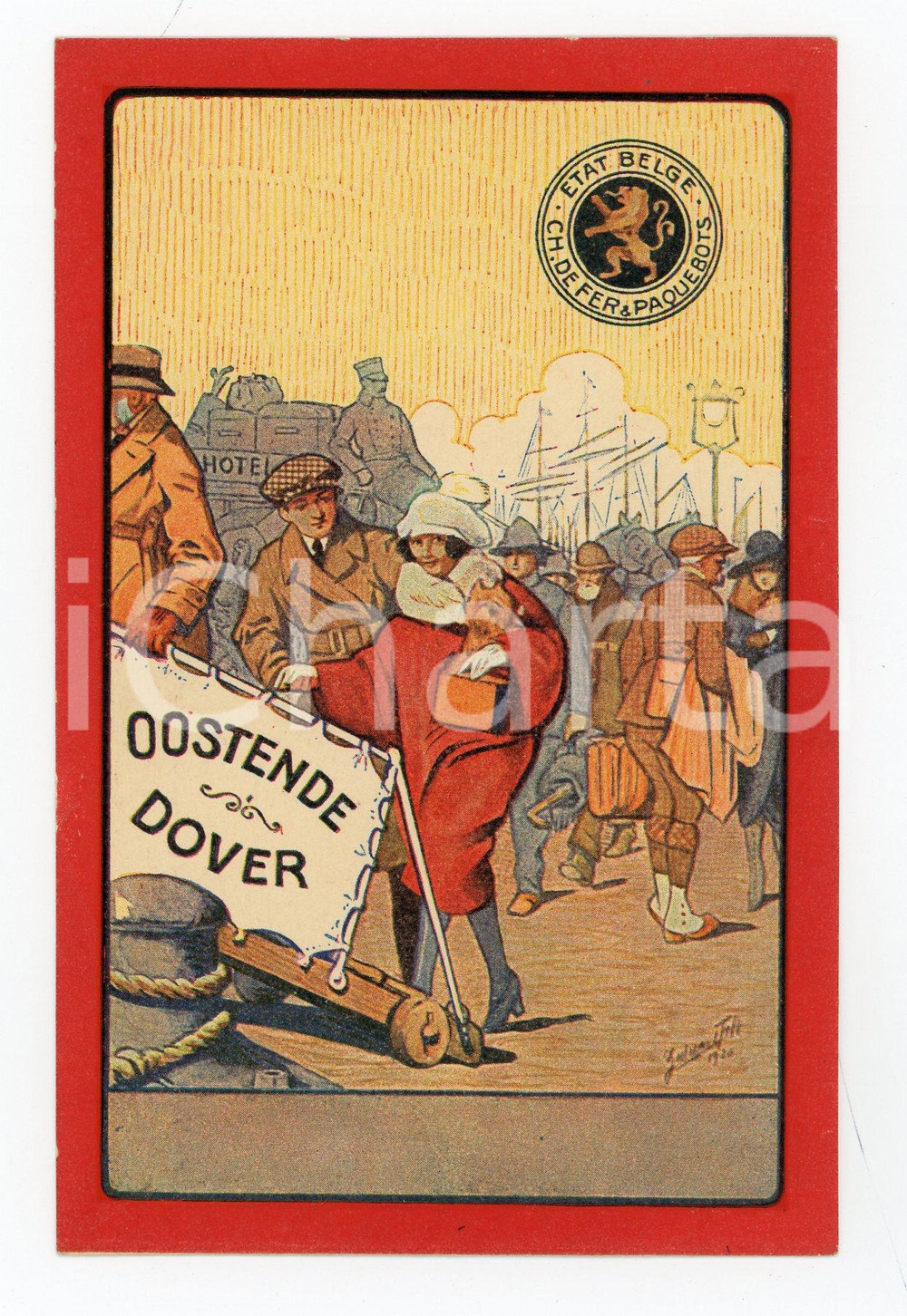 1920 ETAT BELGE Chemin de fer & Paquebots - Oostende-Dover *ILLUSTRATED Postcard Cartolina postale d'epoca illustrata, pubblicitaria.Non viaggiata.CONDIZIONI: GFORMATO: FP    originale e autentica 1