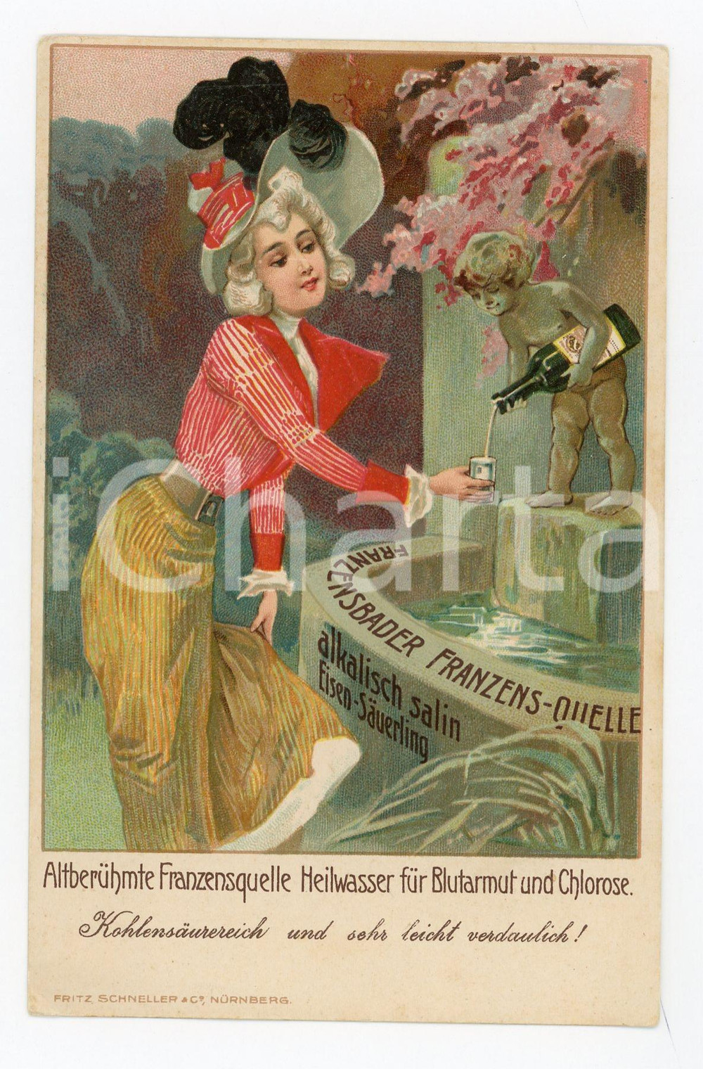 1900 ca GERMANY Franzensquelle Heilwasser - RARE Illustrated vintage postcard Rara cartolina postale d'epoca illustrata, pubblicitaria.Non viaggiata.CONDIZIONI: GFORMATO: FP    originale e autentica 1