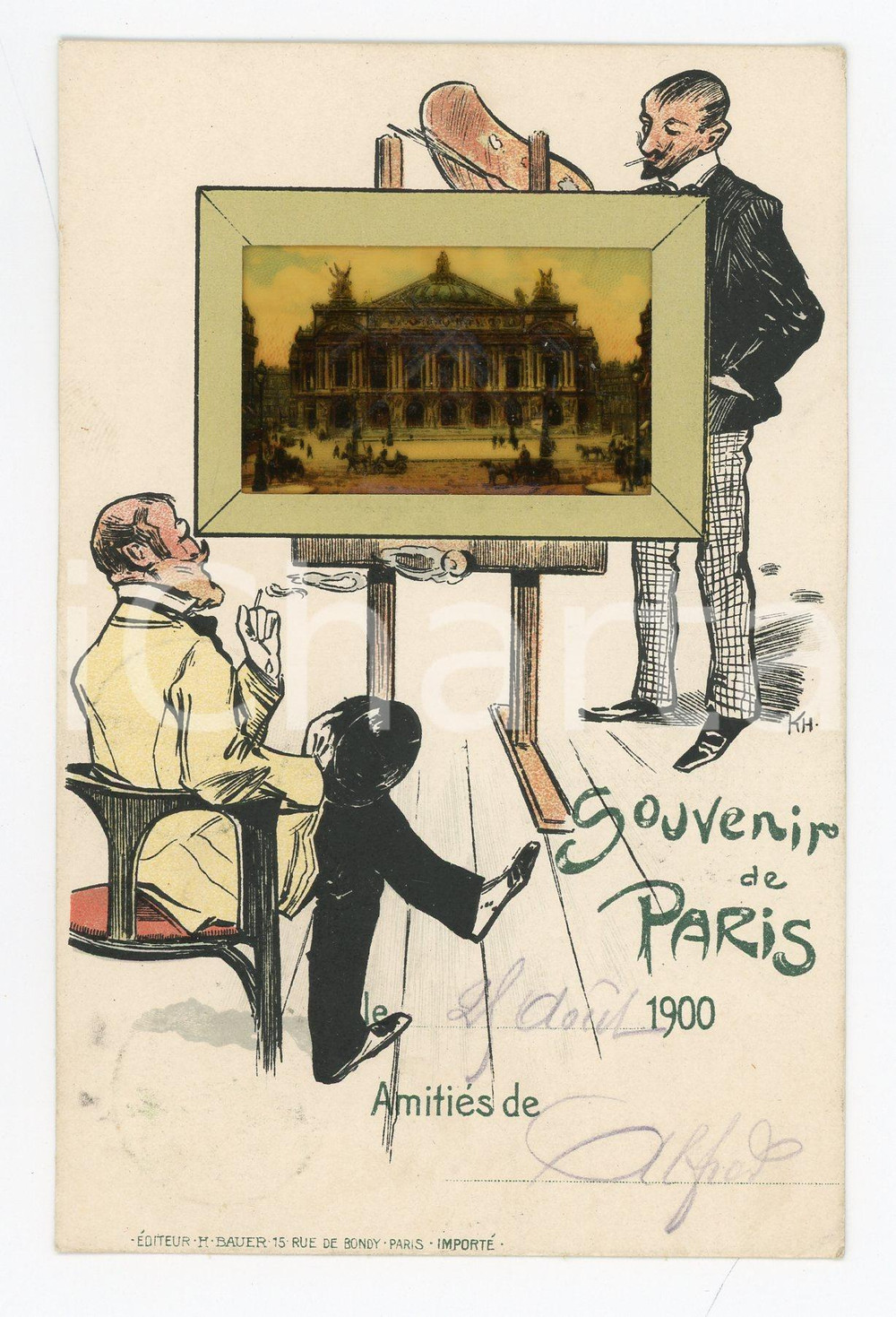 1900 Souvenir de PARIS - Opéra GARNIER - Carte postale ILLUSTREE avec insertion Cartolina postale d'epoca, con inserto colorato su lucido.Viaggiata.Editore Bauer - ParisCONDIZIONI: G FORMATO: FP    originale e autentica 1