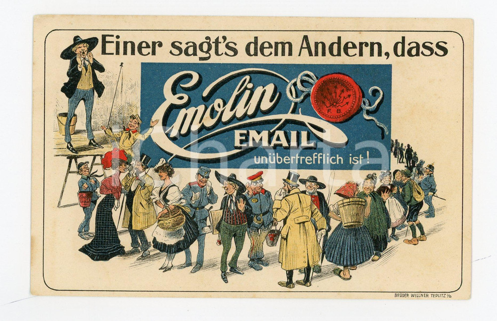 1910 ca REICHHOLD, FLUGGER & BOECKING EMOLIN Email *Vintage illustrated postcard Cartolina postale d'epoca illustrata, pubblicitaria.Non viaggiata.CONDIZIONI: GFORMATO: FP    originale e autentica 1