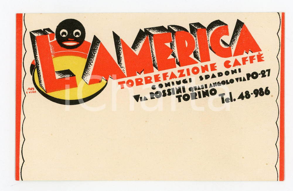 1940 ca TORINO Via ROSSINI - L'AMERICA Torrefazione caffè - Cartolina vintage Cartolina postale pubblicitaria, illustrata a colori, non viaggiata.AUTORE: Ars LupaCONDIZIONI: GFORMATO: FP    originale e autentica 1