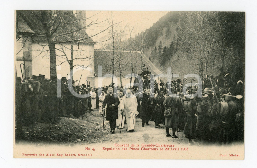 1905 ca FRANCE GRANDE CHARTREUSE Expulsion Pères Chartreux 1903 *Carte 4  Cartolina postale d'epoca, non viaggiata. GOOD/buono  Formato: 14x9 cm originale e autentica 1