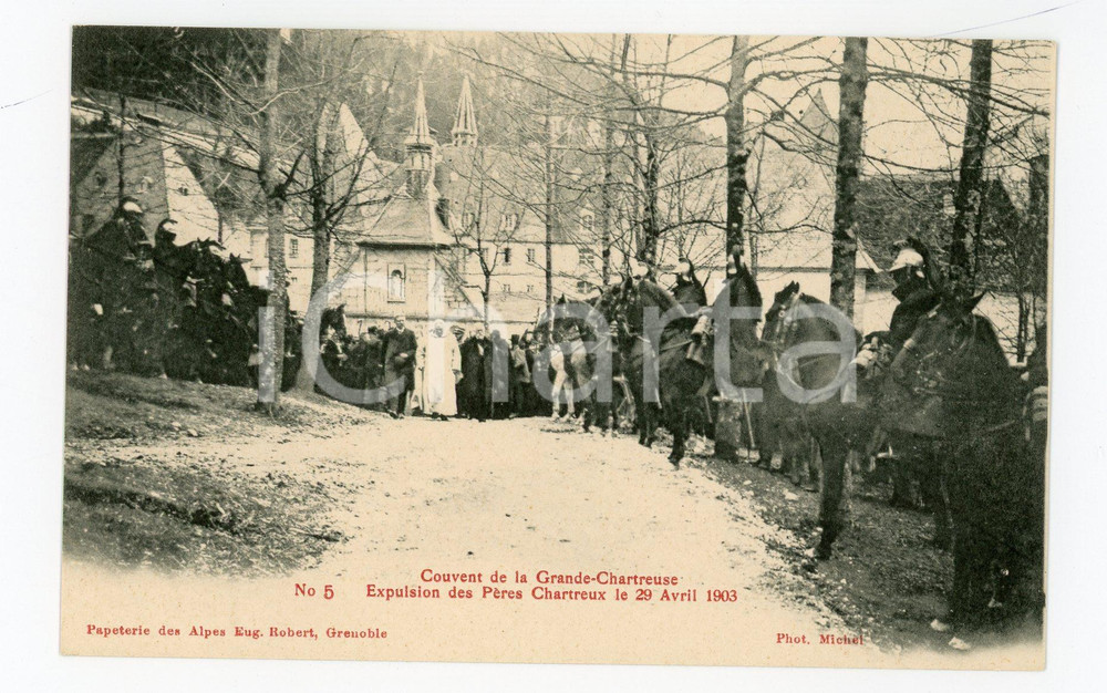 1905 ca FRANCE GRANDE CHARTREUSE Expulsion Pères Chartreux 1903 *Carte (5)  Cartolina postale d'epoca, non viaggiata. GOOD/buono  Formato: 14x9 cm originale e autentica 1