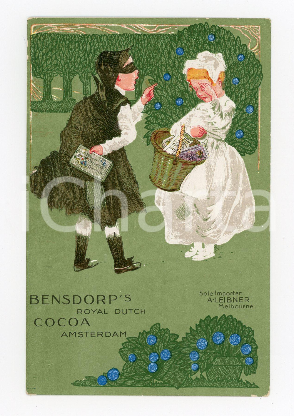 1900 ca AMSTERDAM - BENSDORP'S Royal Dutch Cocoa ILLUSTRATED Postcard FP NV  Cartolina postale d'epoca, non viaggiata.CONDIZIONI: FAIRFORMATO: FP    originale e autentica 1
