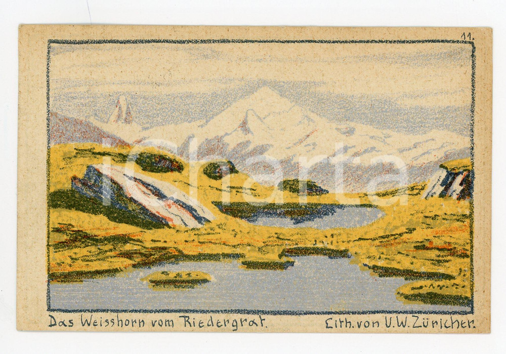1929 SCHWEIZ Das Weisshorn vom Riedergrat - Lith. U.W.ZURICHER - Postcard  Cartolina postale d'epoca, illustrata, viaggiata.CONDIZIONI: GFORMATO: FP    originale e autentica 1
