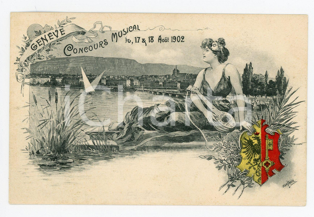 Aout 1902 GENEVE (SUISSE) Concours musical - Carte postale ill. GANTNER Cartolina postale d'epoca illustrata, non viaggiata.CONDIZIONI: GFORMATO: FP    originale e autentica 1