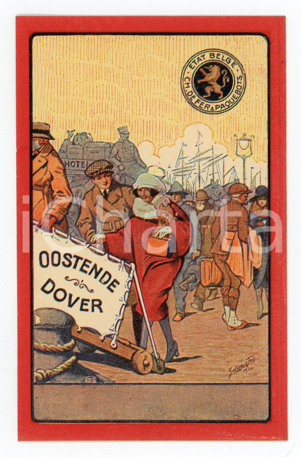 1910ca CHEMIN DE FER DE L'ÉTAT BELGE Ferry OOSTENDE - DOVER Illustrated postcard  Cartolina postale d'epoca, non viaggiata.CONDIZIONI: FAIRFORMATO: FP    originale e autentica 1