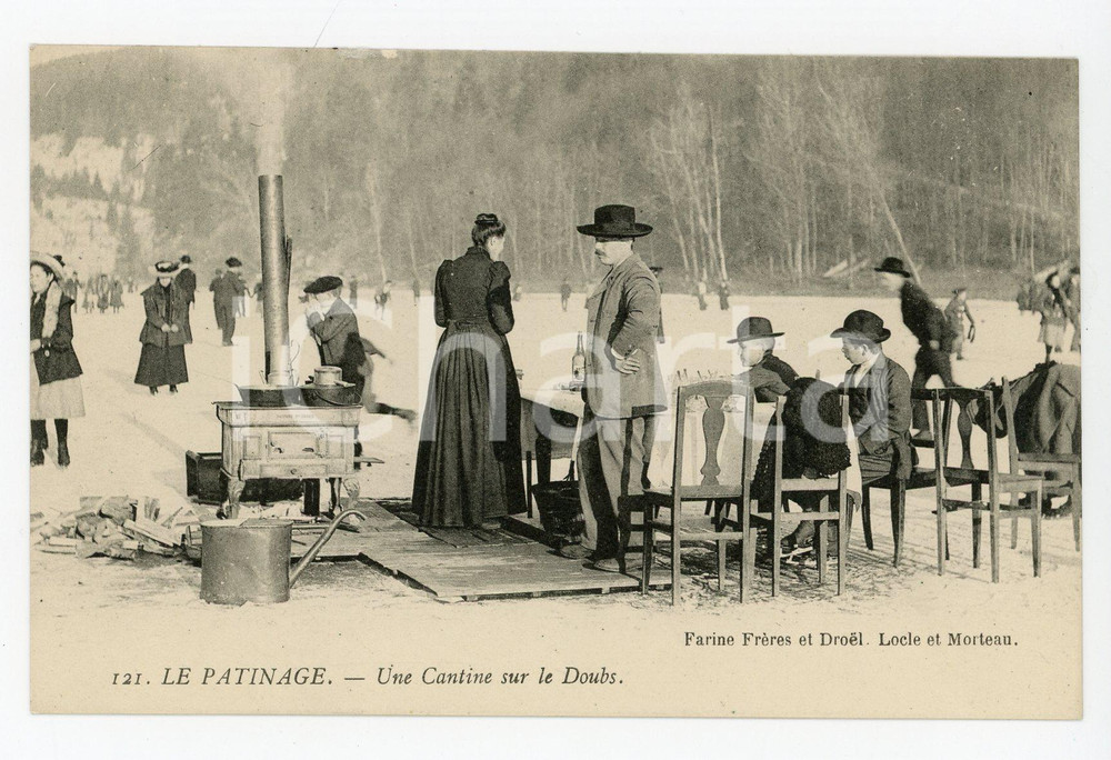 1910 ca FRANCE COSTUMES PATINAGE Cantine sur le DOUBS - Carte postale ANIMEE  Cartolina postale d'epoca, non viaggiata.CONDIZIONI: GFORMATO: FP    originale e autentica 1