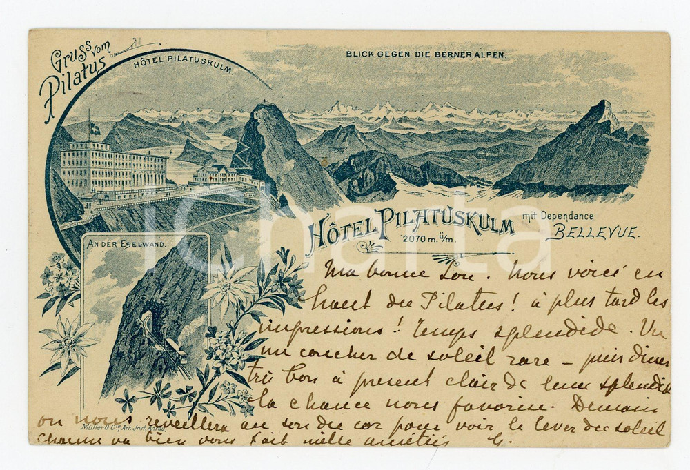 1895 KRIENS (SCHWEIZ) Hotel PILATUS-KULM - Berner Alpen - Postcard DAMAGED  Cartolina postale d'epoca, viaggiata.CONDIZIONI: VERY POOR (profonde piegature trasversali)FORMATO: FP    originale e autentica 1