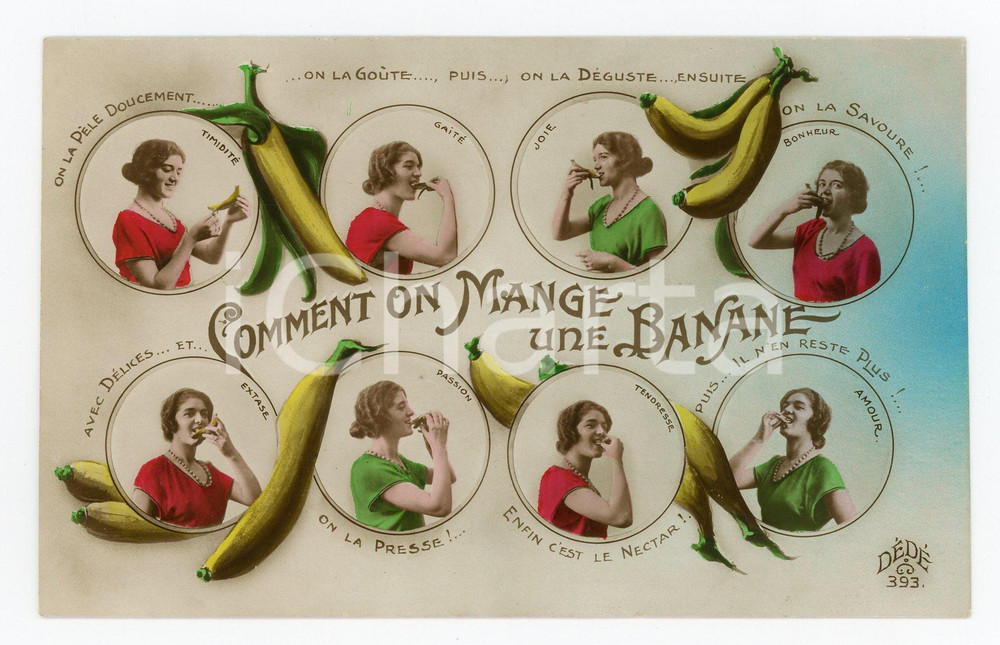 1910 ca VINTAGE EROTIC - Comment on mange une banane - Carte postale FP NV  Cartolina postale d'epoca, non viaggiata.CONDIZIONI: GFORMATO: FP    originale e autentica 1