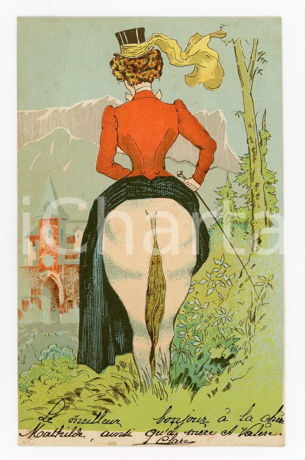 1900 ca VINTAGE EROTIC Lady riding a horse - Illusion d'optique - Postkarte 1  Cartolina d'epoca, viaggiata. GOOD/buono  Formato: 9x14 cm originale e autentica 1