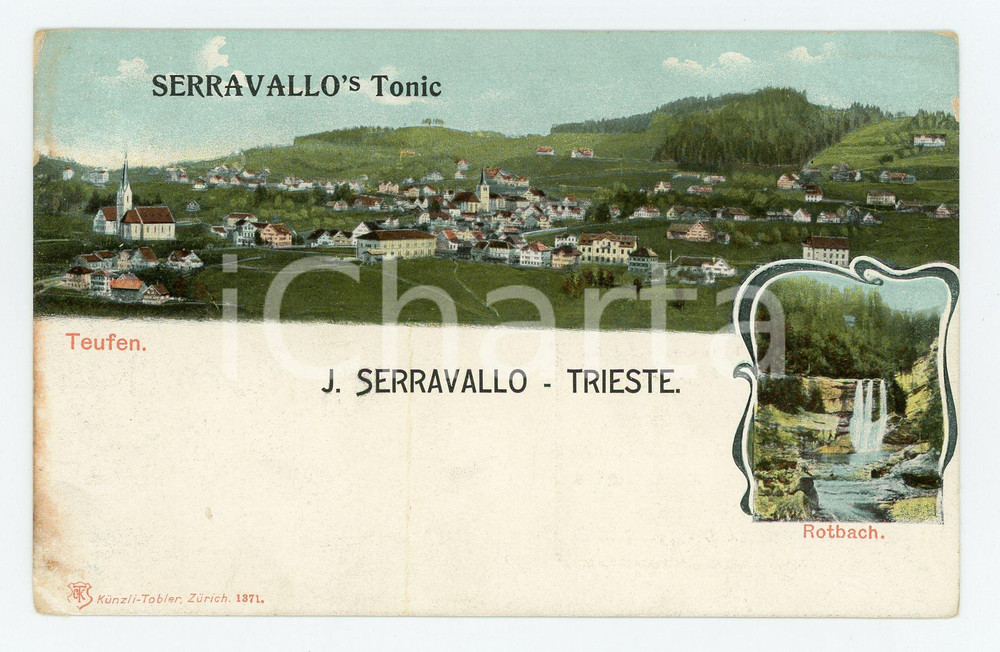 1900 ca TEUFEN (CH) Landscape - Postcard J. Serravallo's Tonic - Trieste FP NV  Cartolina postale d'epoca, non viaggiata.CONDIZIONI: POOR (bruniture e abrasioni diffuse)FORMATO: FP    originale e autentica 1