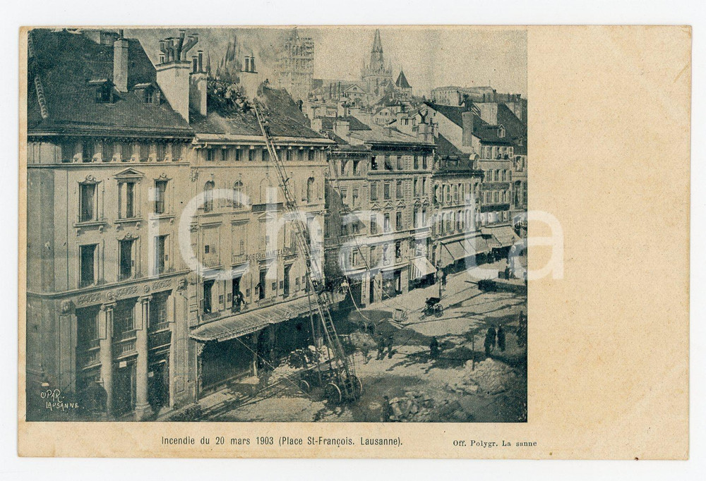 1903 LAUSANNE Place Saint Francois - Incendie du 20 mars *Carte postale FP NV  Cartolina postale d'epoca, non viaggiata.CONDIZIONI: FFORMATO: FP    originale e autentica 1