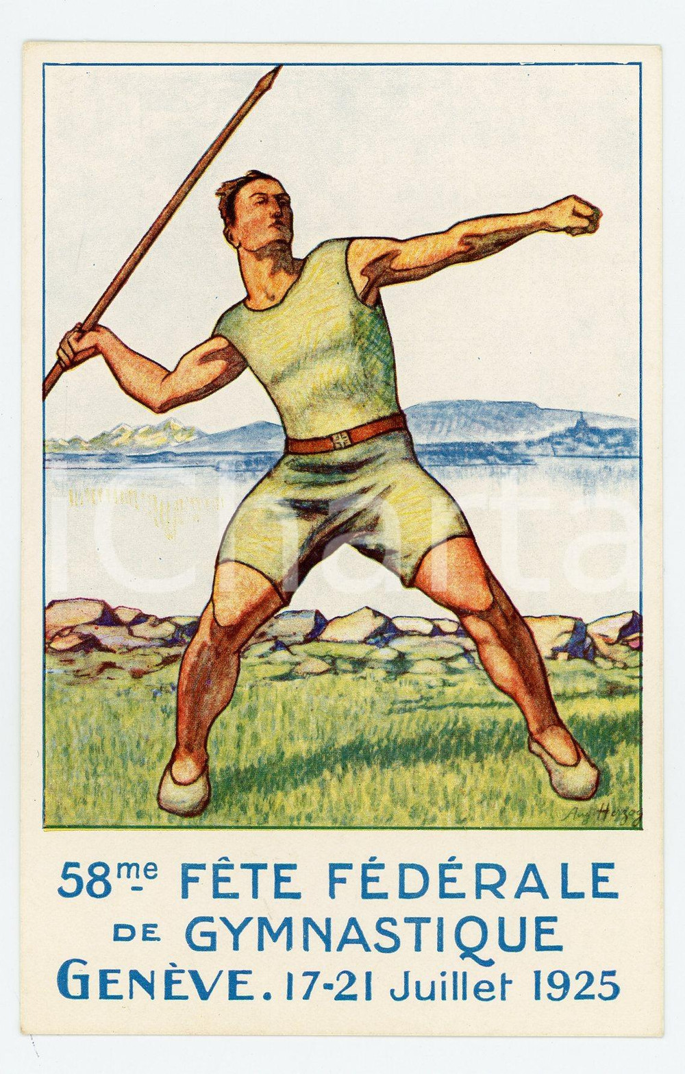 Cartolina originale da collezione 1925 GENEVE 58me Fete Fédérale de Gymnastique Carte Postale Officielle FP NV 1