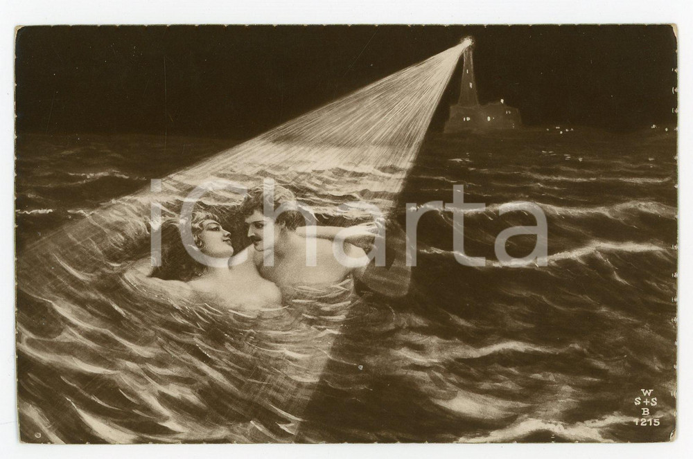1910 ca VINTAGE EROTIC Night bath for a nude couple - ILLUSTRATED Postcard FP NV  Cartolina d'epoca, viaggiata.CONDIZIONI: FFORMATO: FP    originale e autentica 1