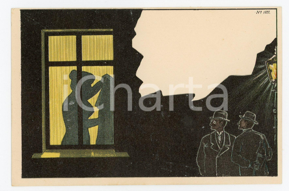 1900ca VINTAGE EROTIC Two voyeurs spy on naked woman at the window - Postcard  Cartolina d'epoca, non viaggiata.CONDIZIONI: FFORMATO: FP    originale e autentica 1