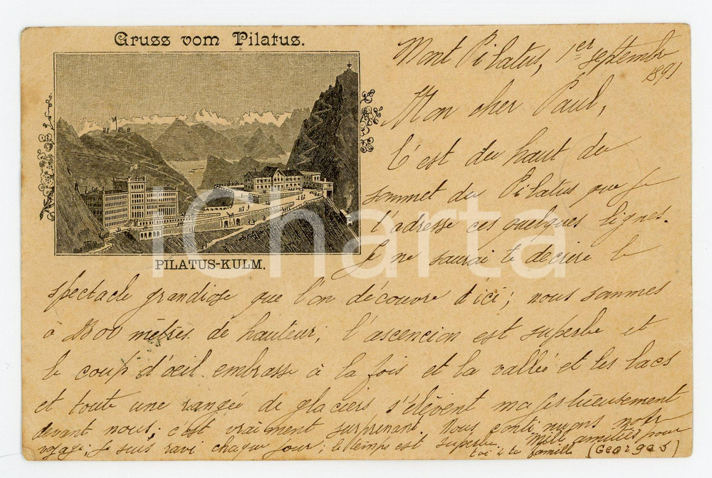 1891 KRIENS (CH) Hotel Pilatus-Kulm - ILLUSTRATED Postcard FP VG  Cartolina d'epoca, viaggiata.CONDIZIONI: POORFORMATO: FP    originale e autentica 1