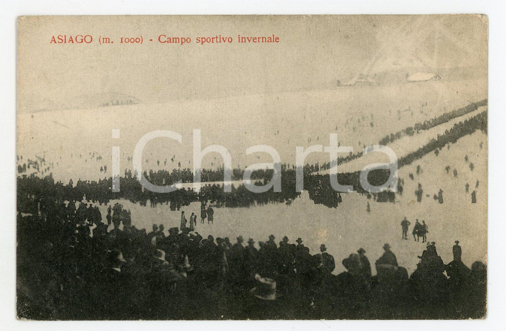 1918 ASIAGO (VI) Campo sportivo invernale - Cartolina ANIMATA FP NV  Cartolina postale d'epoca, non viaggiata ma con nota manoscritta al verso. CONDIZIONI: FAIRFORMATO: FP    originale e autentica 1