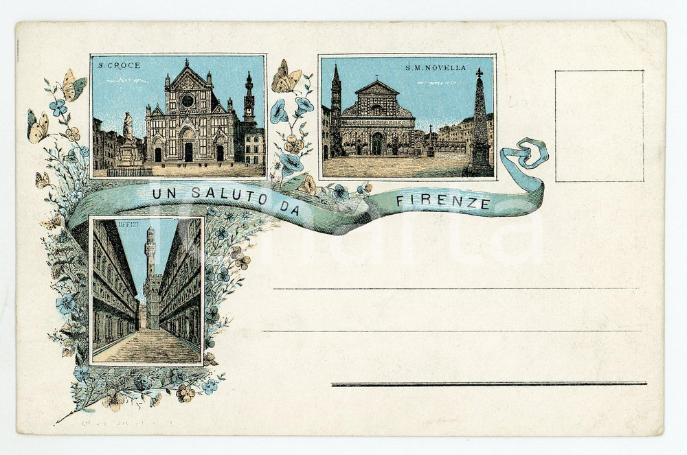 1890ca FIRENZE Santa Maria Novella - Uffizi - Basilica Santa Croce - Cartolina  Cartolina postale d'epoca, non viaggiata.CONDIZIONI: FAIRFORMATO: FP    originale e autentica 1