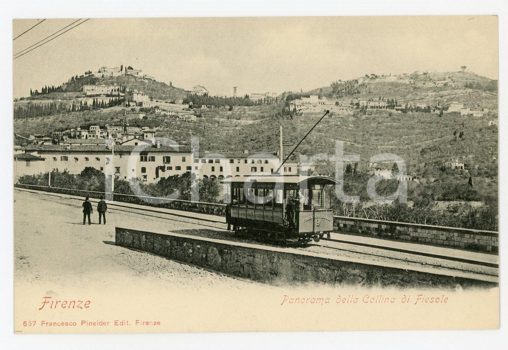 1900ca TRANVIA FIRENZE - FIESOLE Tram elettrico n.9 - Cartolina ANIMATA FP NV  Cartolina postale d'epoca, non viaggiata.CONDIZIONI: fairFORMATO: FP    originale e autentica 1