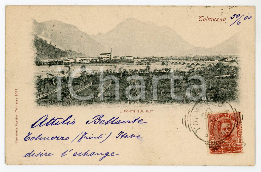 1900 TOLMEZZO (UD) Il ponte sul fiume BUT Cartolina FP VG  Cartolina postale d'epoca, viaggiata.CONDIZIONI: FAIRFORMATO: FP    originale e autentica 1