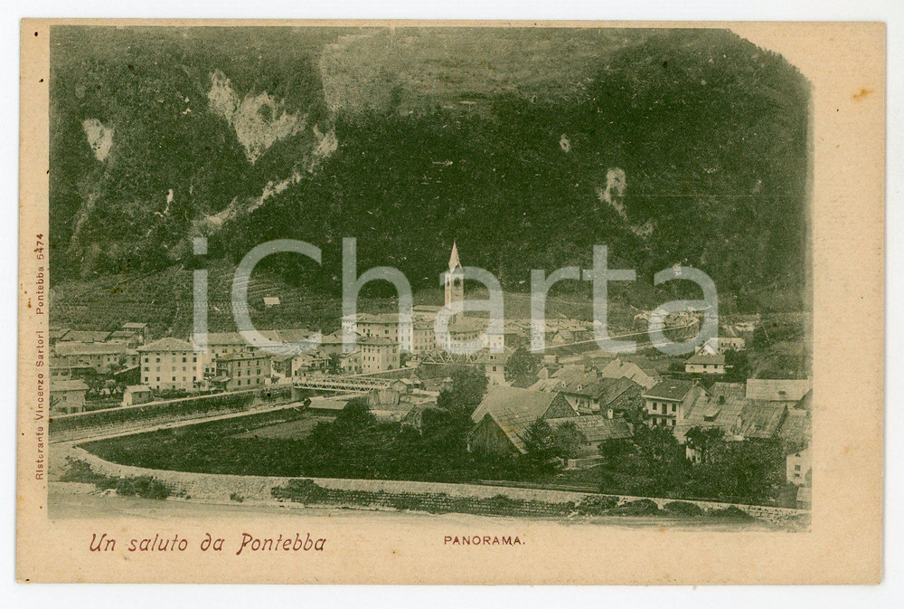 1901 PONTEBBA Panorama del paese - Cartolina FP VG  Cartolina postale d'epoca, viaggiata ma con affrancatura rimossa. CONDIZIONI: FAIRFORMATO: FP    originale e autentica 1