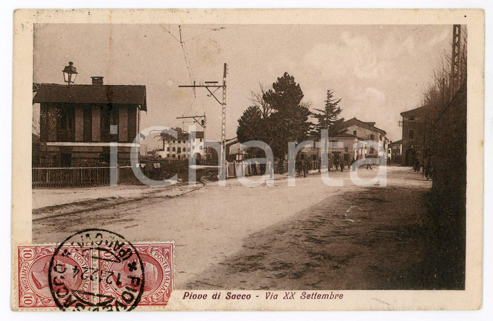 1924 PIOVE DI SACCO (PD) Via XX Settembre - Cartolina ANIMATA FP VG  Cartolina postale d'epoca, viaggiata.CONDIZIONI: FAIRFORMATO: FP    originale e autentica 1