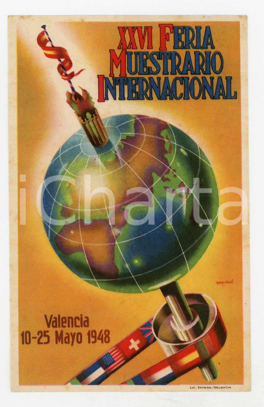 1948 VALENCIA XXVI Feria Muestrario Internacional - Original vintage POSTCARD  Cartolina postale originale d'epoca, illustrata, non viaggiata.CONDIZIONI: G (ma lievi fioriture al verso)FORMATO: FG    originale e autentica 1